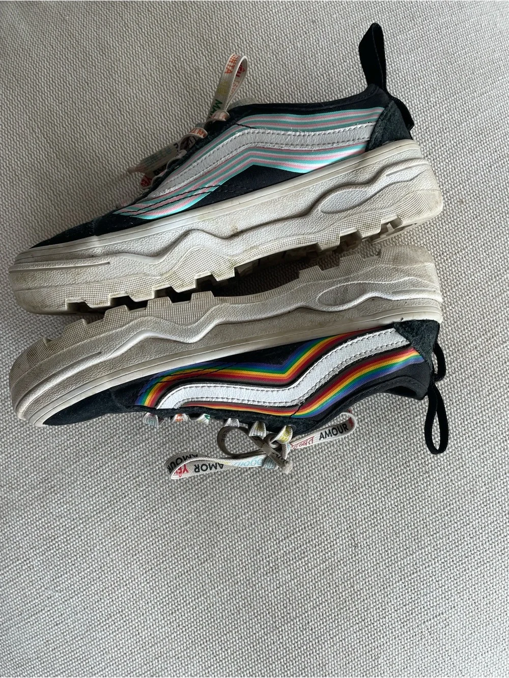 Vans Old Skool Sentry Pride Platform Black Suede Rainbow Stripe Skate Shoes